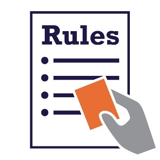 Rules icon and a person holding a credit card. 