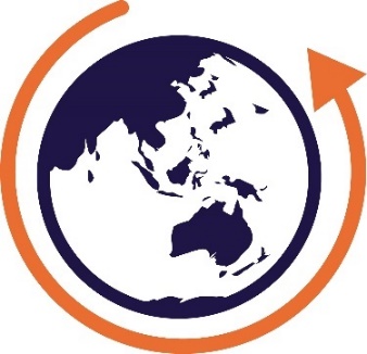 An icon of the Earth with an arrow curving around it. 