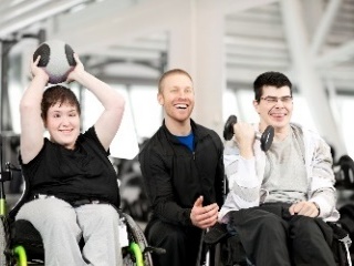 A group of people exercising. 