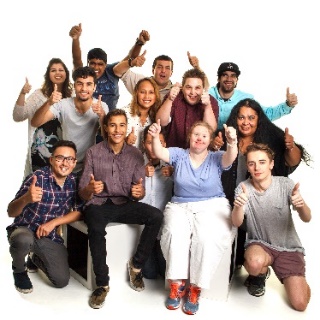 A group of diverse people giving a thumbs up. 